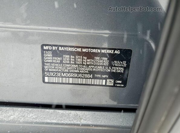 5UX23EM06R9U62884 2024 BMW X7 Gray Вид наклейки з VIN-кодом