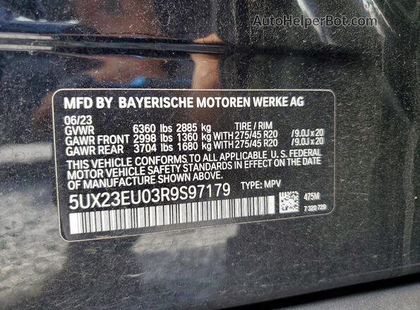 5UX23EU03R9S97179 2024 BMW X5 Черный Вид наклейки с VIN-кодом