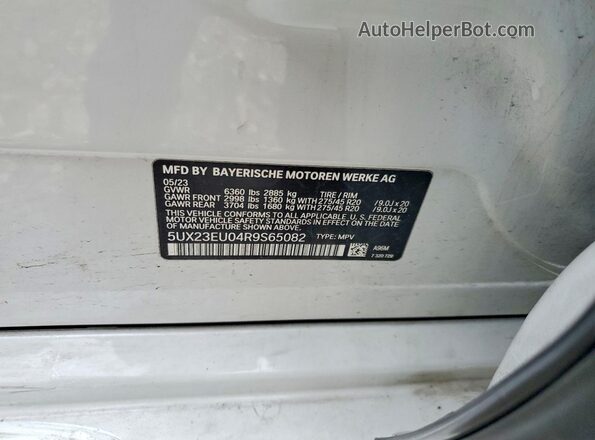 5UX23EU04R9S65082 2024 BMW X5 Белый Вид наклейки с VIN-кодом