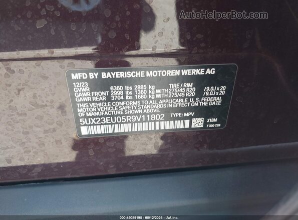 5UX23EU05R9V11802 2024 BMW X5 Burgundy Widok komory silnika