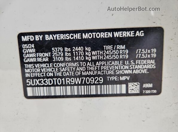 5UX33DT01R9W70929 2024 BMW X4 Белый Панорамный вид салона 360°