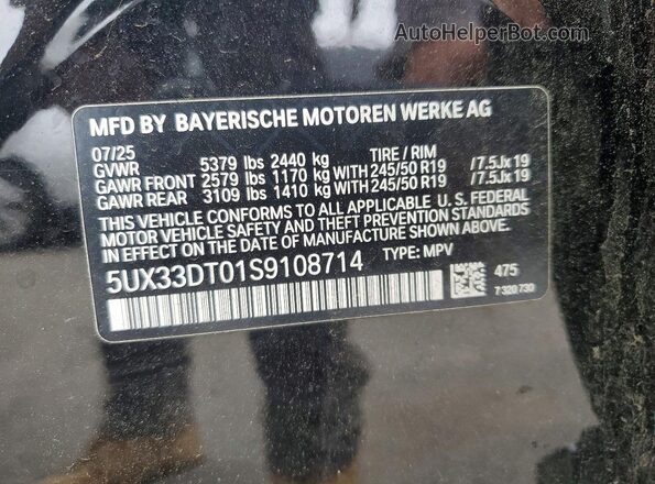 5UX33DT01S9108714 2025 BMW X4 Черный Вид наклейки с VIN-кодом