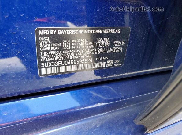 5UX33EU04R9S95624 2024 BMW X5 Blue Widok komory silnika