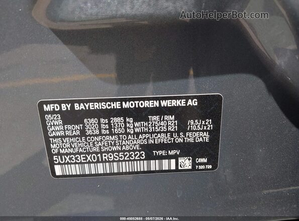 5UX33EX01R9S52323 2024 BMW X6 Серый Вид подкапотного пространства
