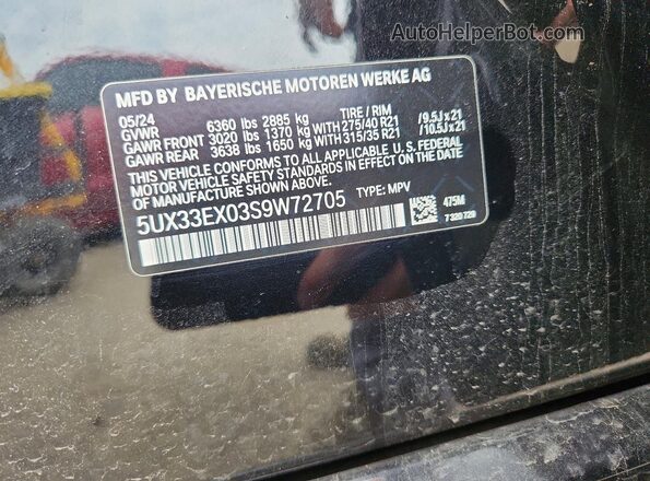 5UX33EX03S9W72705 2025 BMW X6 Black Widok komory silnika