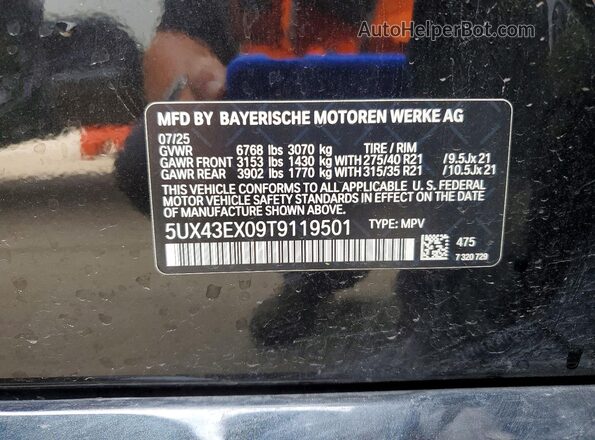 5UX43EX09T9119501 2026 BMW X6 Black Вид підкапотного простору