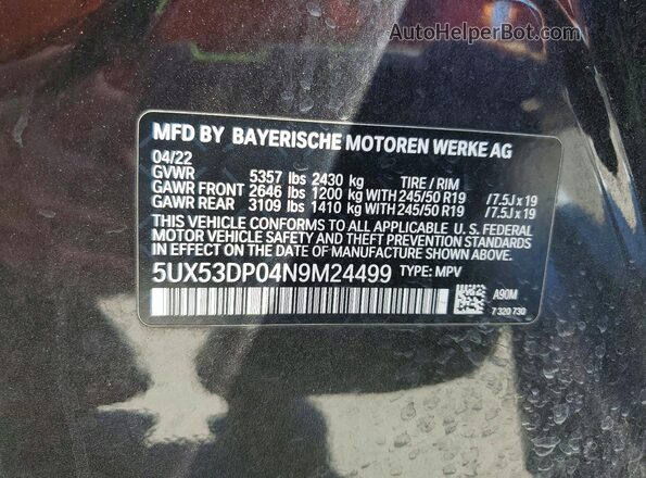 5UX53DP04N9M24499 2022 BMW X3 Угольный Панорамный вид салона 360°