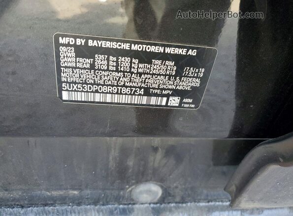 5UX53DP08R9T86734 2024 BMW X3 Gray Vista de la etiqueta del VIN