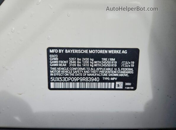 5UX53DP09P9R83940 2023 BMW X3 Белый Панорамный вид салона 360°