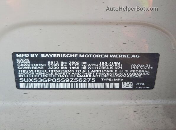 5UX53GP05S9Z56275 2025 BMW X3 Tan Widok wnętrza 360 stopni