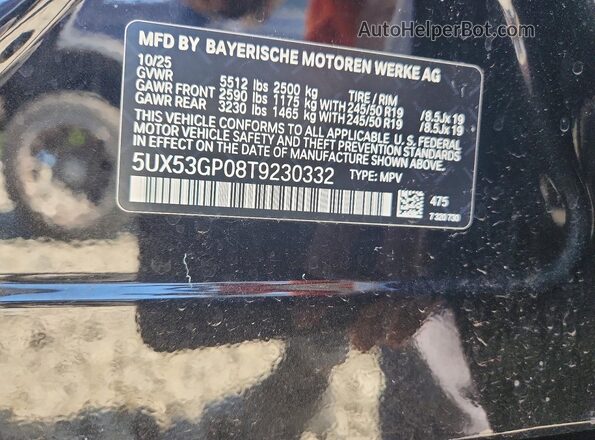 5UX53GP08T9230332 2026 BMW X3 Black ძრავის განყოფილების ხედი