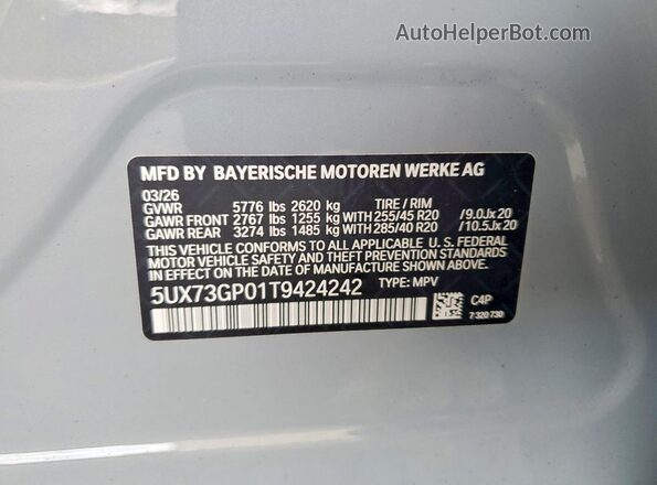 5UX73GP01T9424242 2026 BMW X3 Gray VIN კოდის სტიკერის ხედი