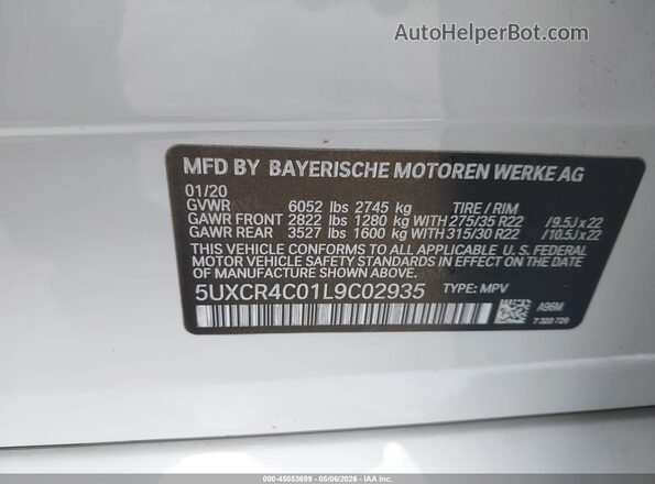 5UXCR4C01L9C02935 2020 BMW X5 White Widok komory silnika