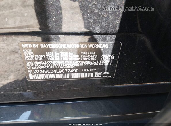 5UXCR6C04L9C72490 2020 BMW X5 Черный Вид подкапотного пространства