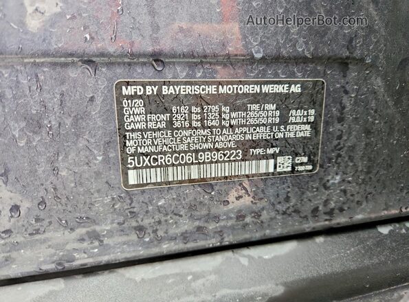5UXCR6C06L9B96223 2020 BMW X5 Серый Вид наклейки с VIN-кодом