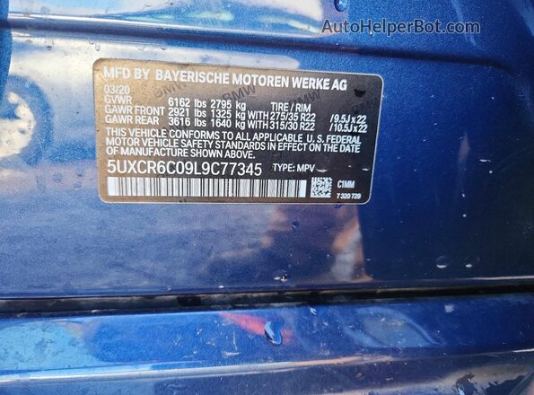 5UXCR6C09L9C77345 2020 BMW X5 Синий Вид наклейки с VIN-кодом