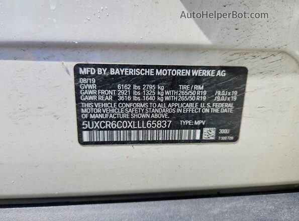 5UXCR6C0XLLL65837 2020 BMW X5 Белый Вид наклейки с VIN-кодом