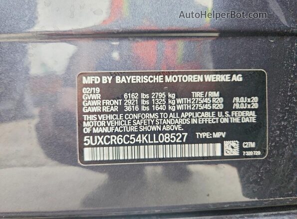 5UXCR6C54KLL08527 2019 BMW X5 Серый Вид наклейки с VIN-кодом