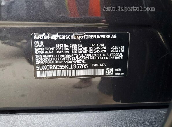 5UXCR6C55KLL35705 2019 BMW X5 Угольный Вид наклейки с VIN-кодом