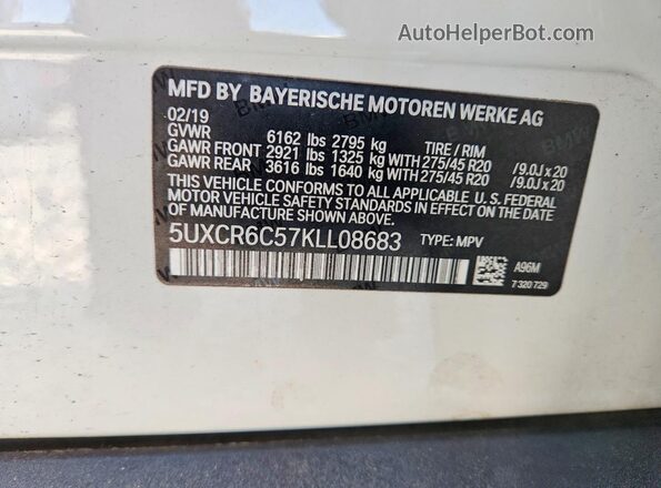 5UXCR6C57KLL08683 2019 BMW X5 Белый Вид подкапотного пространства