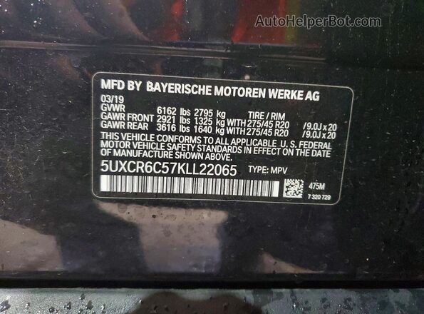 5UXCR6C57KLL22065 2019 BMW X5 Black Widok wnętrza 360 stopni