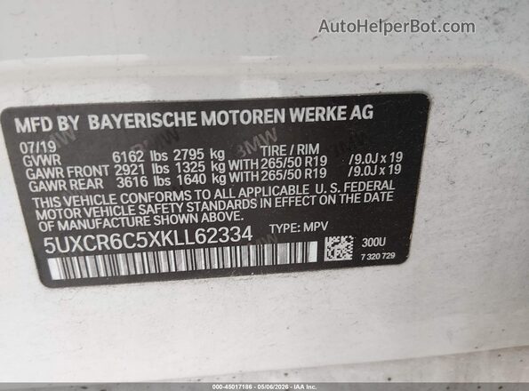 5UXCR6C5XKLL62334 2019 BMW X5 Белый Вид подкапотного пространства