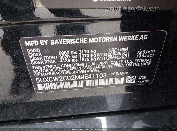 5UXCW2C02M9E41103 2021 BMW X7 Black Widok komory silnika