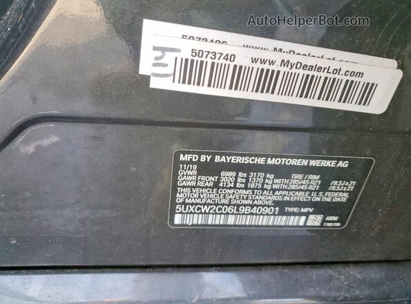 5UXCW2C06L9B40901 2020 BMW X7 Charcoal Vista interior de 360 grados