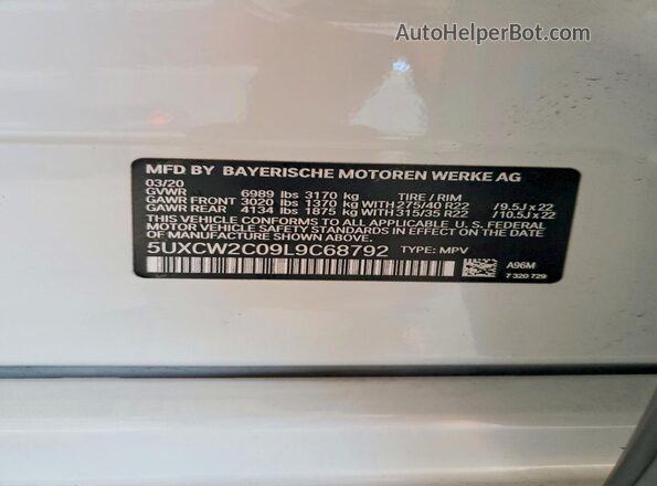 5UXCW2C09L9C68792 2020 BMW X7 White სალონის 360-გრადუსიანი ხედი