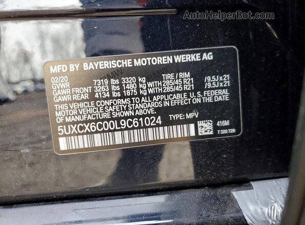 5UXCX6C00L9C61024 2020 BMW X7 Синий Вид наклейки с VIN-кодом