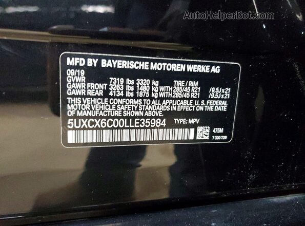 5UXCX6C00LLE35984 2020 BMW X7 Black Widok naklejki z numerem VIN