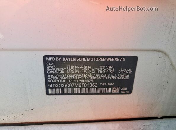 5UXCX6C07M9F81362 2021 BMW X7 Белый Вид наклейки с VIN-кодом