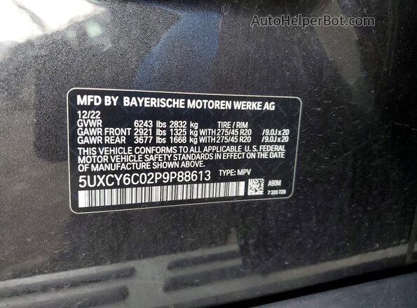 5UXCY6C02P9P88613 2023 BMW X6 Черный Вид наклейки с VIN-кодом
