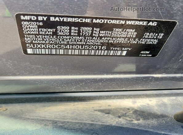 5UXKR0C54H0U52016 2017 BMW X5 Серый Вид наклейки с VIN-кодом