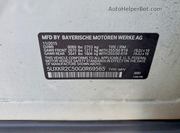 5UXKR2C50G0R69565 2016 BMW X5 Белый Вид наклейки с VIN-кодом