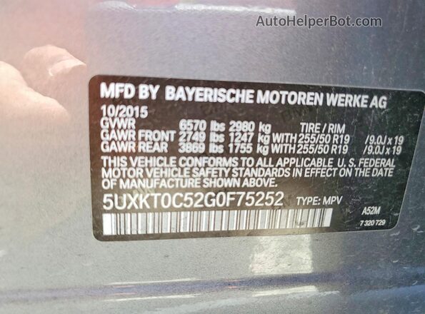 5UXKT0C52G0F75252 2016 BMW X5 Серый Вид наклейки с VIN-кодом