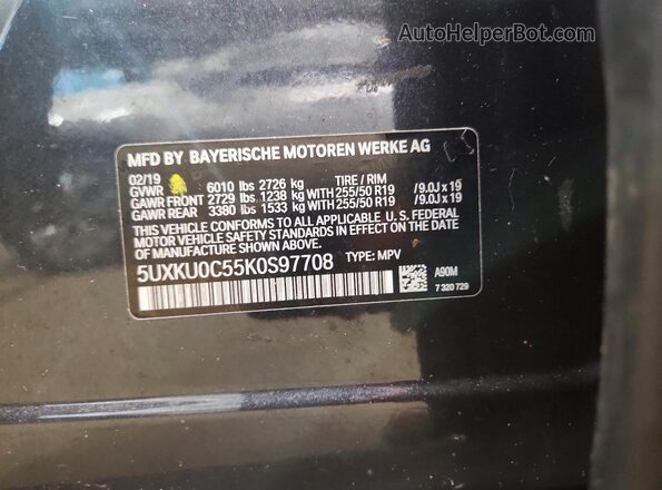 5UXKU0C55K0S97708 2019 BMW X6 Серый Вид наклейки с VIN-кодом