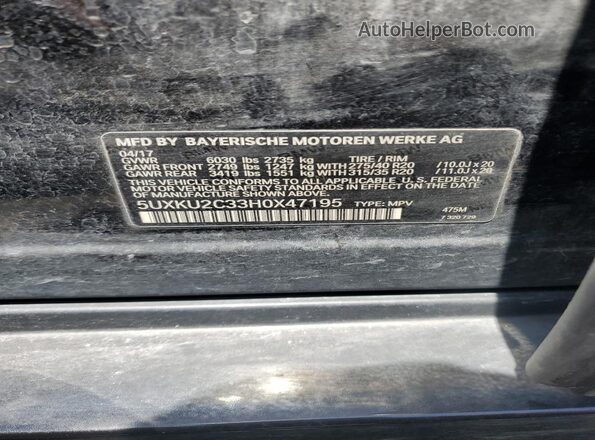 5UXKU2C33H0X47195 2017 BMW X6 Черный Вид наклейки с VIN-кодом
