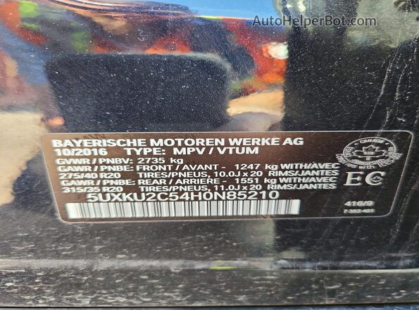 5UXKU2C54H0N85210 2017 BMW X6 Black Vista de la etiqueta del VIN