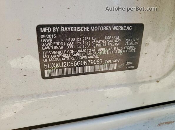 5UXKU2C56G0N79083 2016 BMW X6 Белый Вид наклейки с VIN-кодом