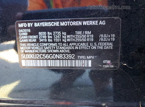 5UXKU2C56G0N83392 2016 BMW X6 Черный Вид наклейки с VIN-кодом