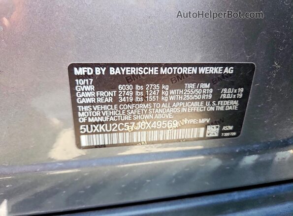 5UXKU2C57J0X49569 2018 BMW X6 Серый Вид наклейки с VIN-кодом
