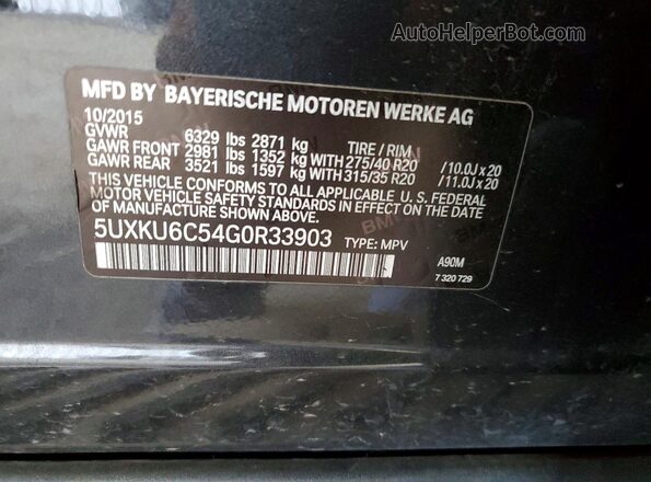 5UXKU6C54G0R33903 2016 BMW X6 Gray Widok komory silnika