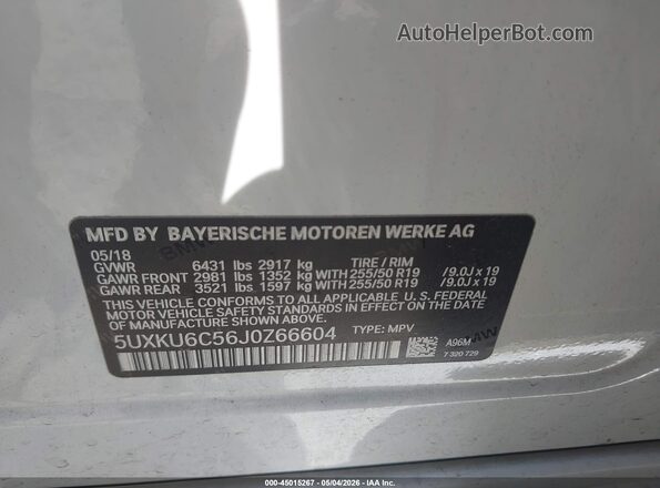 5UXKU6C56J0Z66604 2018 BMW X6 Белый Вид подкапотного пространства