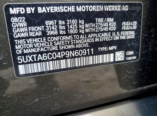 5UXTA6C04P9N60911 2023 BMW X5 Белый Панорамный вид салона 360°