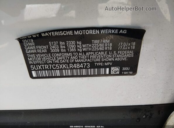 5UXTR7C5XKLR48473 2019 BMW X3 Белый Вид подкапотного пространства