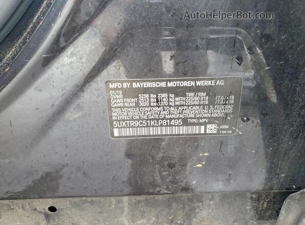 5UXTR9C51KLP81495 2019 BMW X3 Угольный Вид наклейки с VIN-кодом
