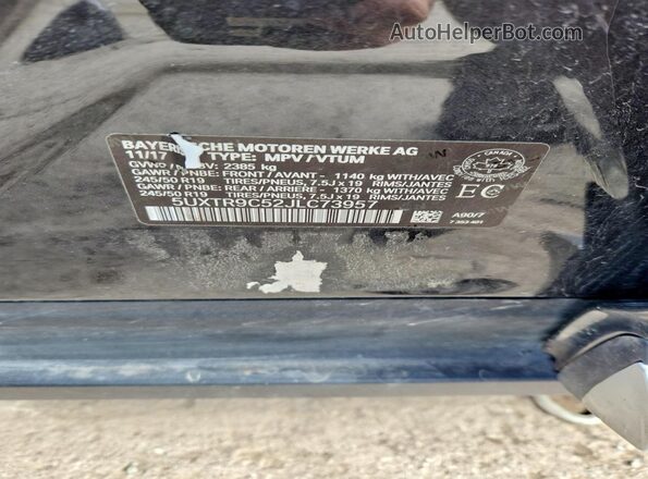 5UXTR9C52JLC73957 2018 BMW X3 Черный Панорамный вид салона 360°