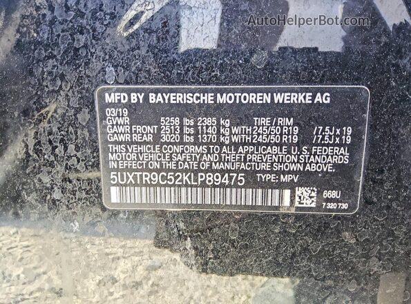 5UXTR9C52KLP89475 2019 BMW X3 Black VIN კოდის სტიკერის ხედი