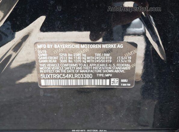5UXTR9C54KLR03380 2019 BMW X3 Черный Вид подкапотного пространства